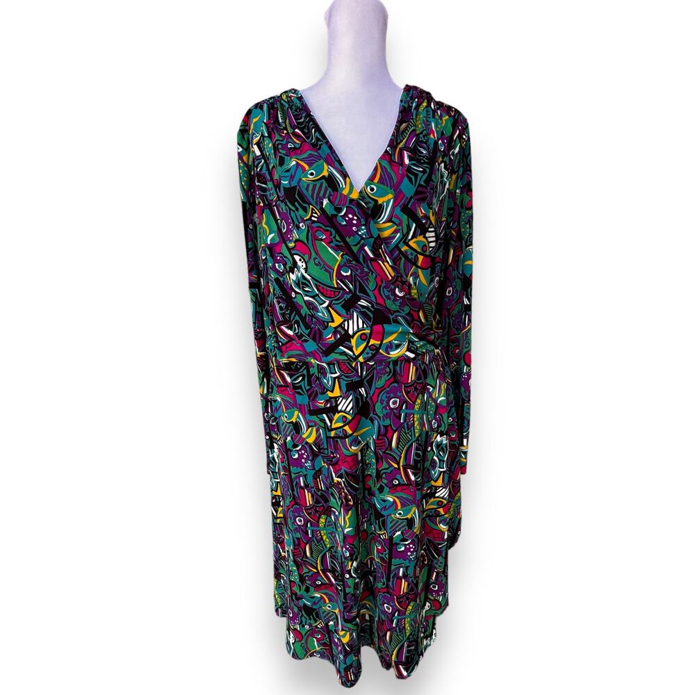 Vicky Tiel Dress Colorful Abstract Wrap Dress Soze Womens Large